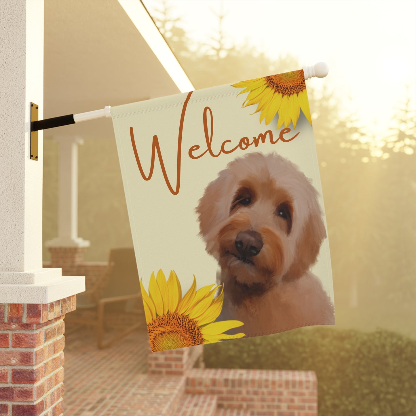 Welcome Sunflower Doodle Garden Flag