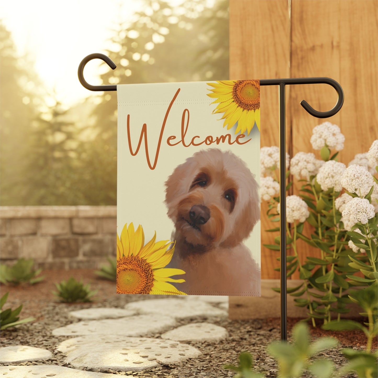 Welcome Sunflower Doodle Garden Flag